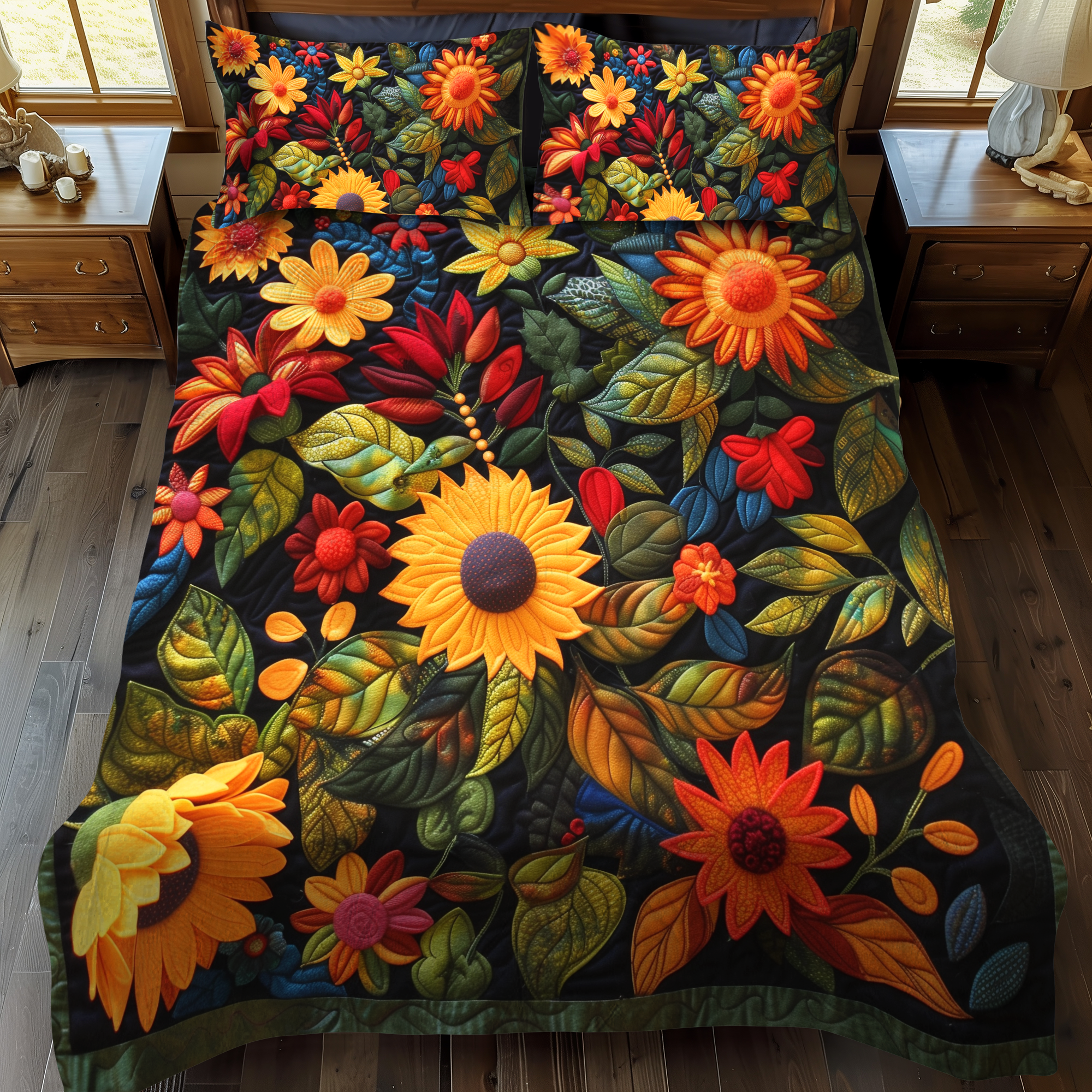 Enchanting Sunflowers Quilted Bedding Set Cute Queen Bed Sheets Sunflower Gifts For Women