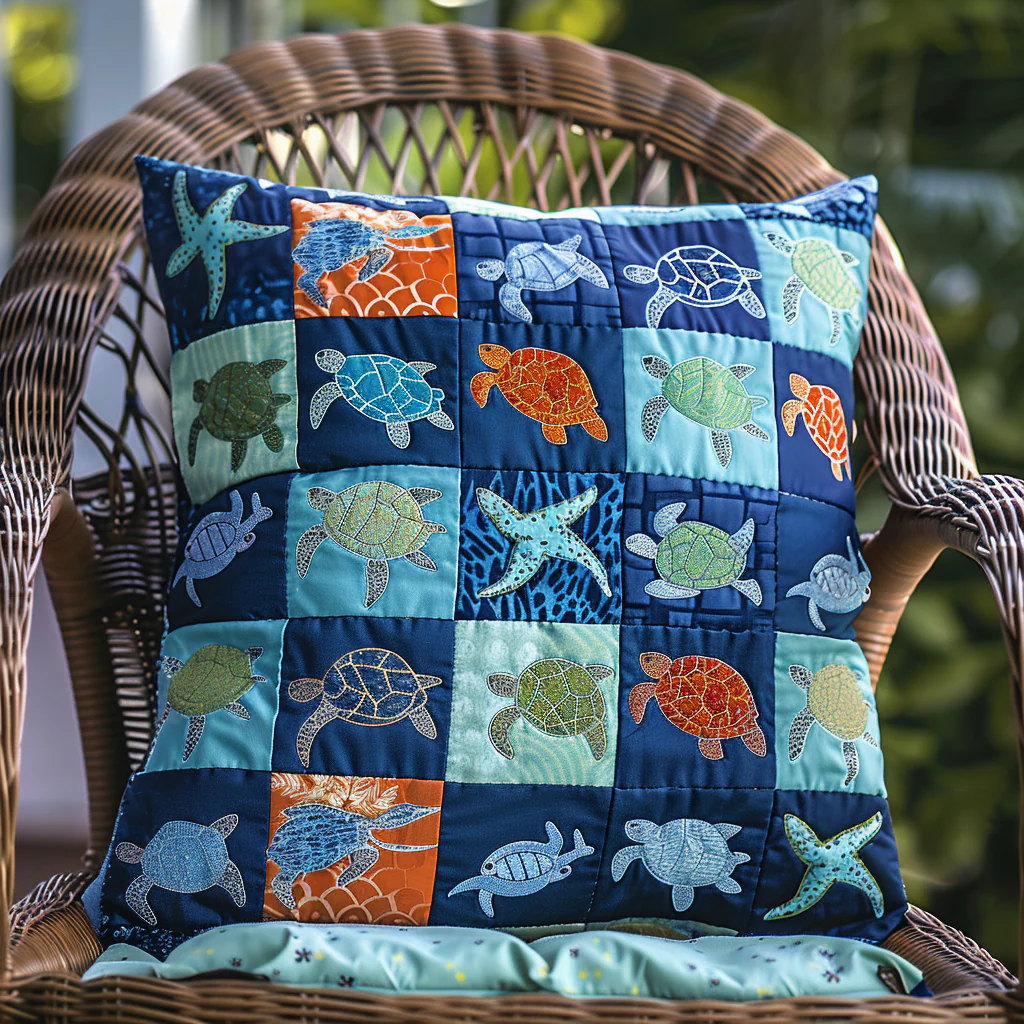 Enchanting Turtles Quilted Pillow Case Throw Pillow Cover Gift Ideas For Mom