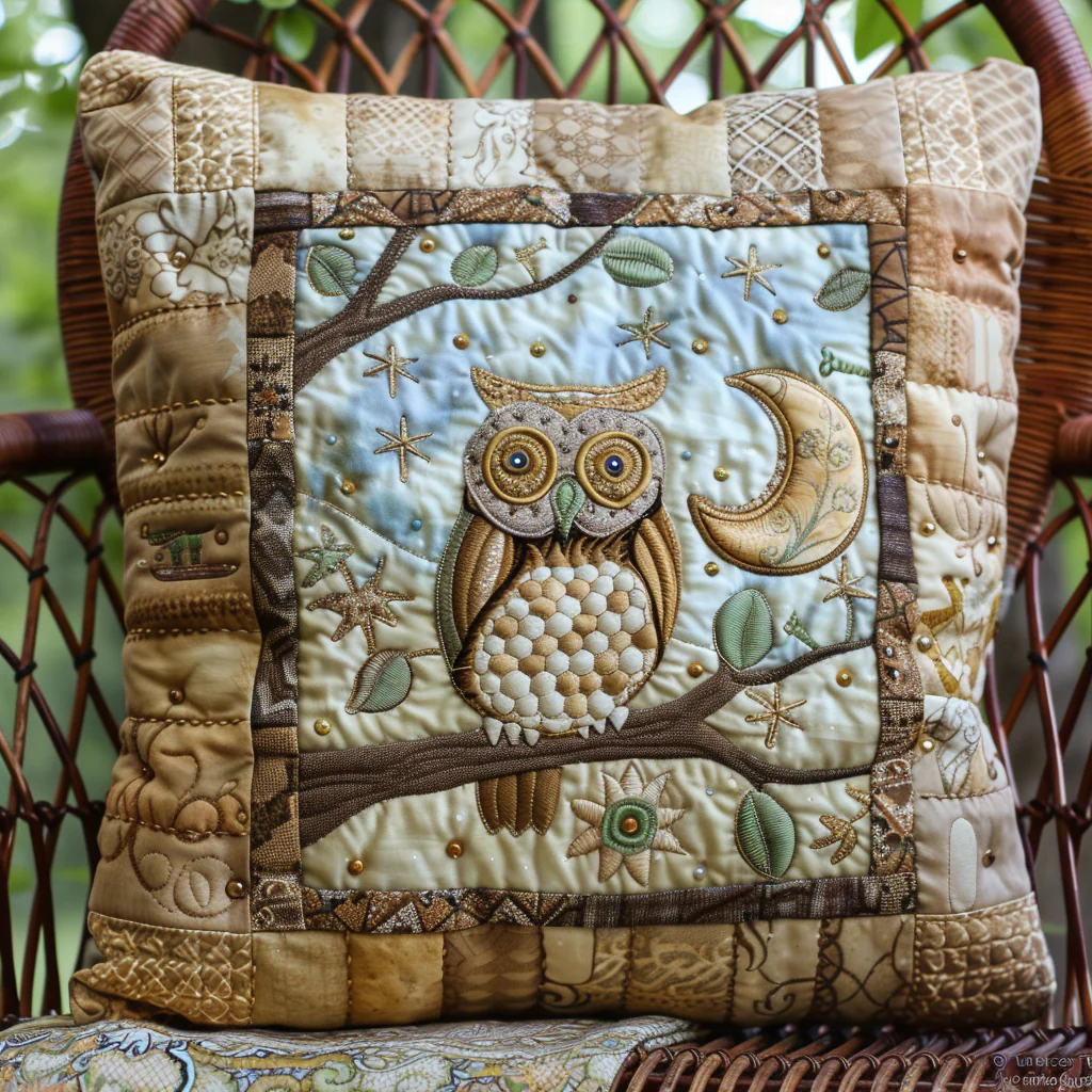 Endearing Owl Quilted Pillow Case Outdoor Pillow Covers Unique Gift For Her