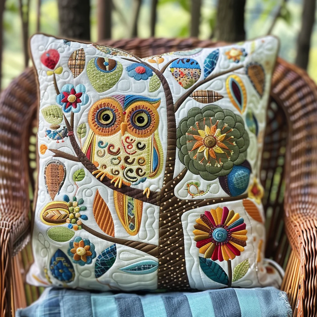 Endearing Owl Quilted Pillow Case Outdoor Pillow Covers Unique Gift For Him