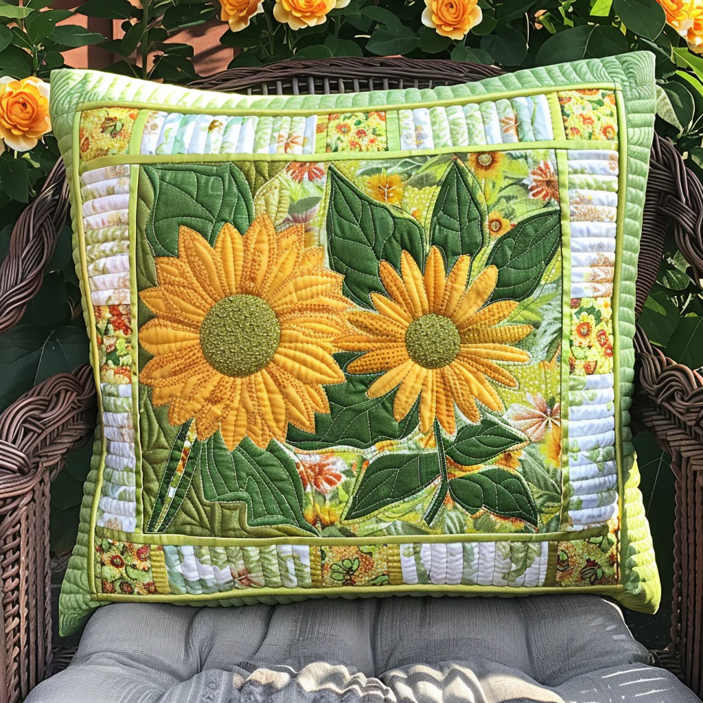 Endearing Sunflowers Quilted Pillow Case Outdoor Pillow Covers Unique Gift For Her