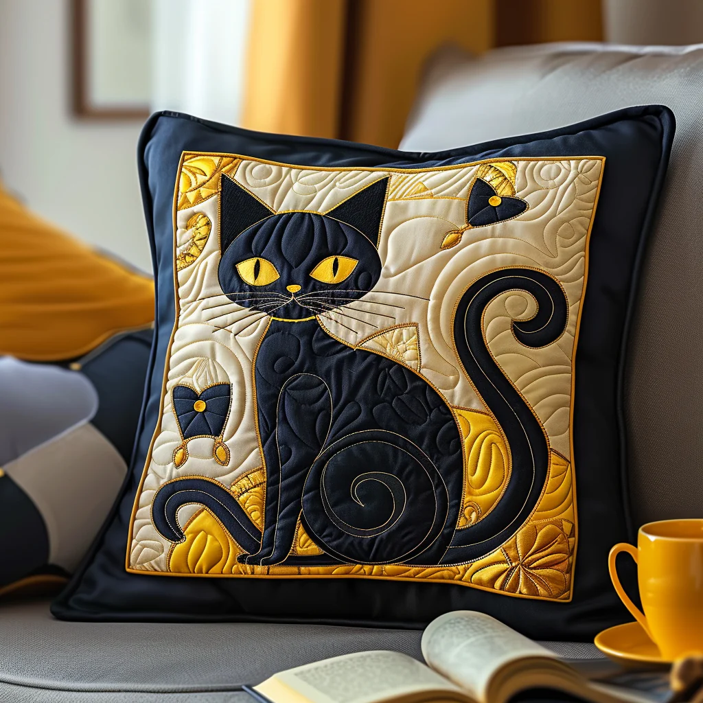 Enigmatic Cat Shadows Quilted Pillow Case Outdoor Pillow Covers Top Gifts For Women
