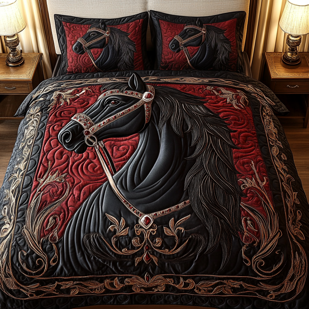 Equestrian Dreams Quilted Bedding Set Cute Room Decor Unique Horse Gifts For Ladies