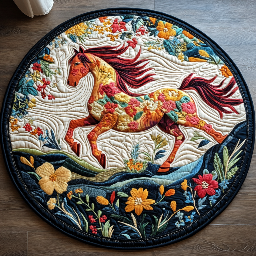Equine Art Quilted Round Mat Large Round Carpet Rugs Cool Gifts For Horse Lovers