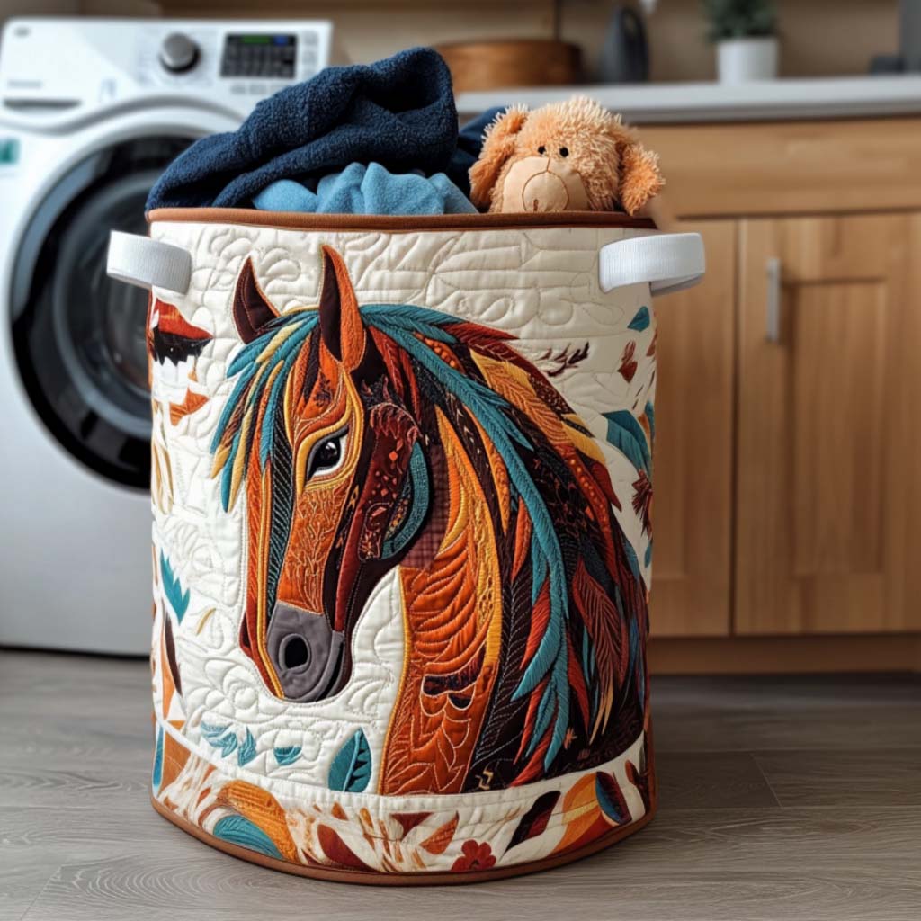 Equine Soul Quilted Laundry Basket Foldable Storage Bin Gift For Horse Lover Woman