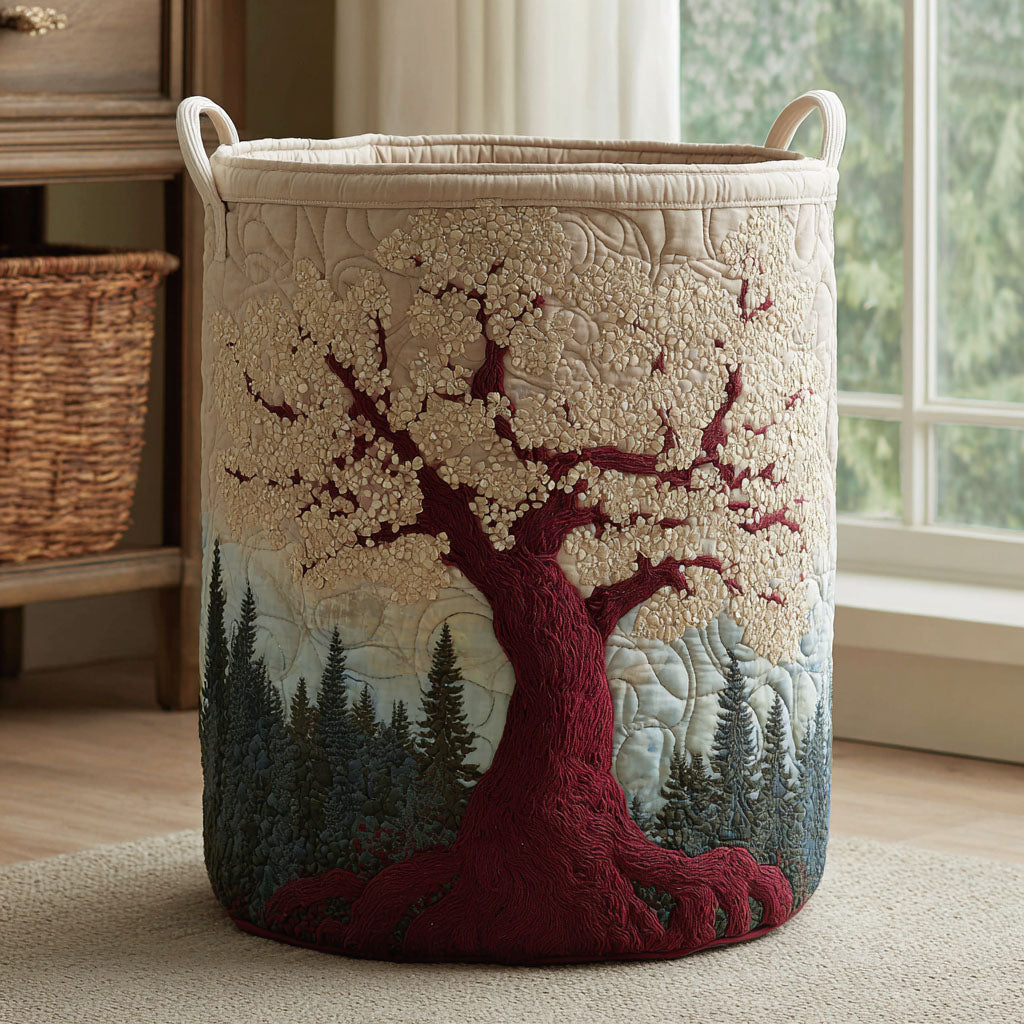 Eternal Branch Quilted Laundry Basket Modern Clothes Hamper Tree Of Life Gifts For Mom