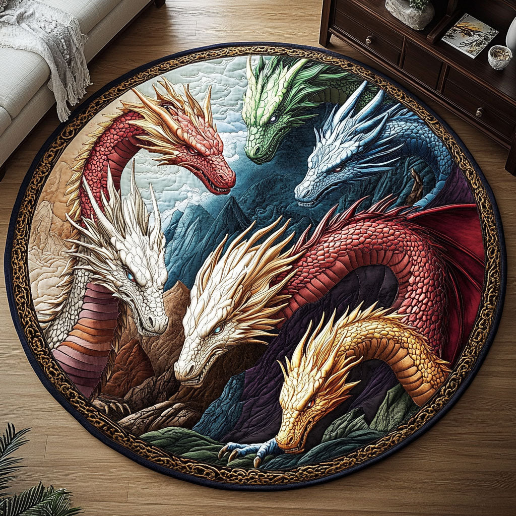 Eternal Flamekeeper Quilted Round Mat Round Carpet Mats Best Gifts For Dragon Lovers