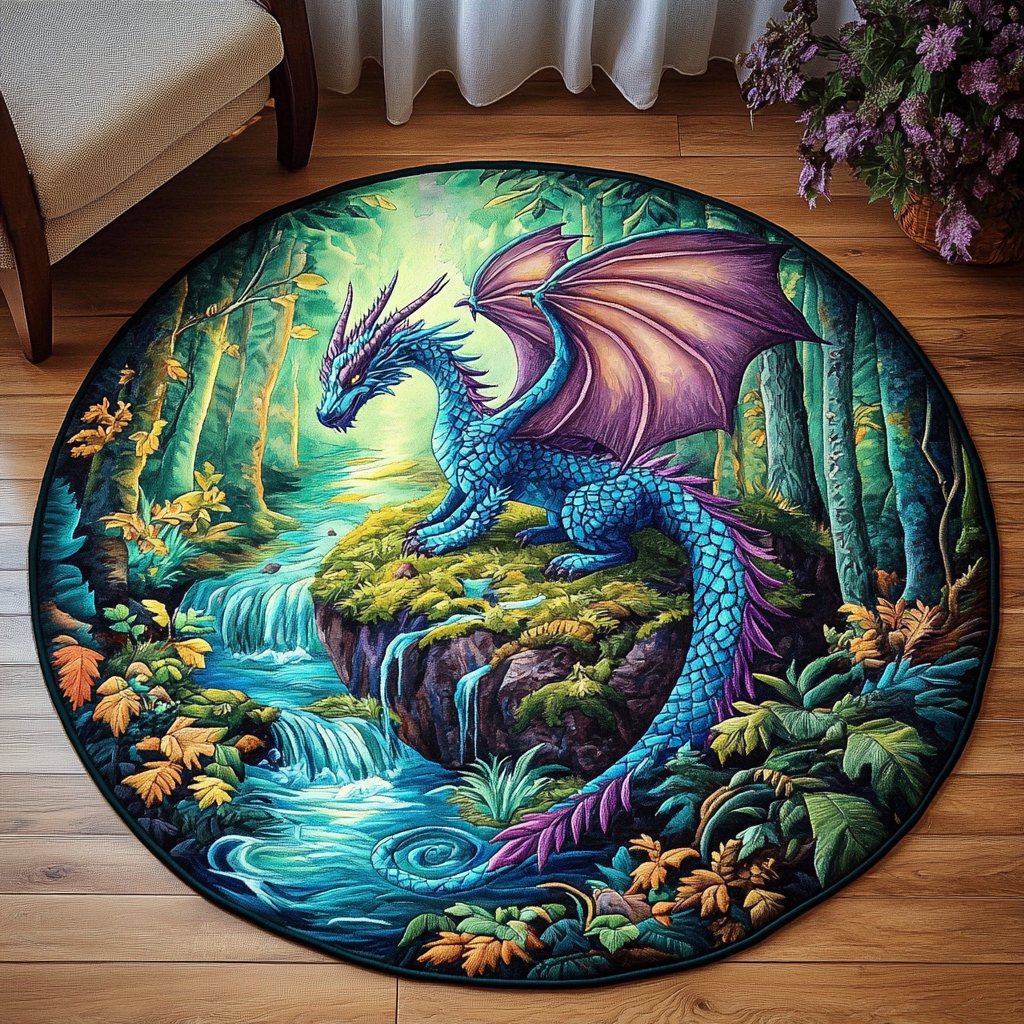 Eternal Guardian Quilted Round Mat Round Carpet Rugs For Sale Best Gift For Dragon Lovers