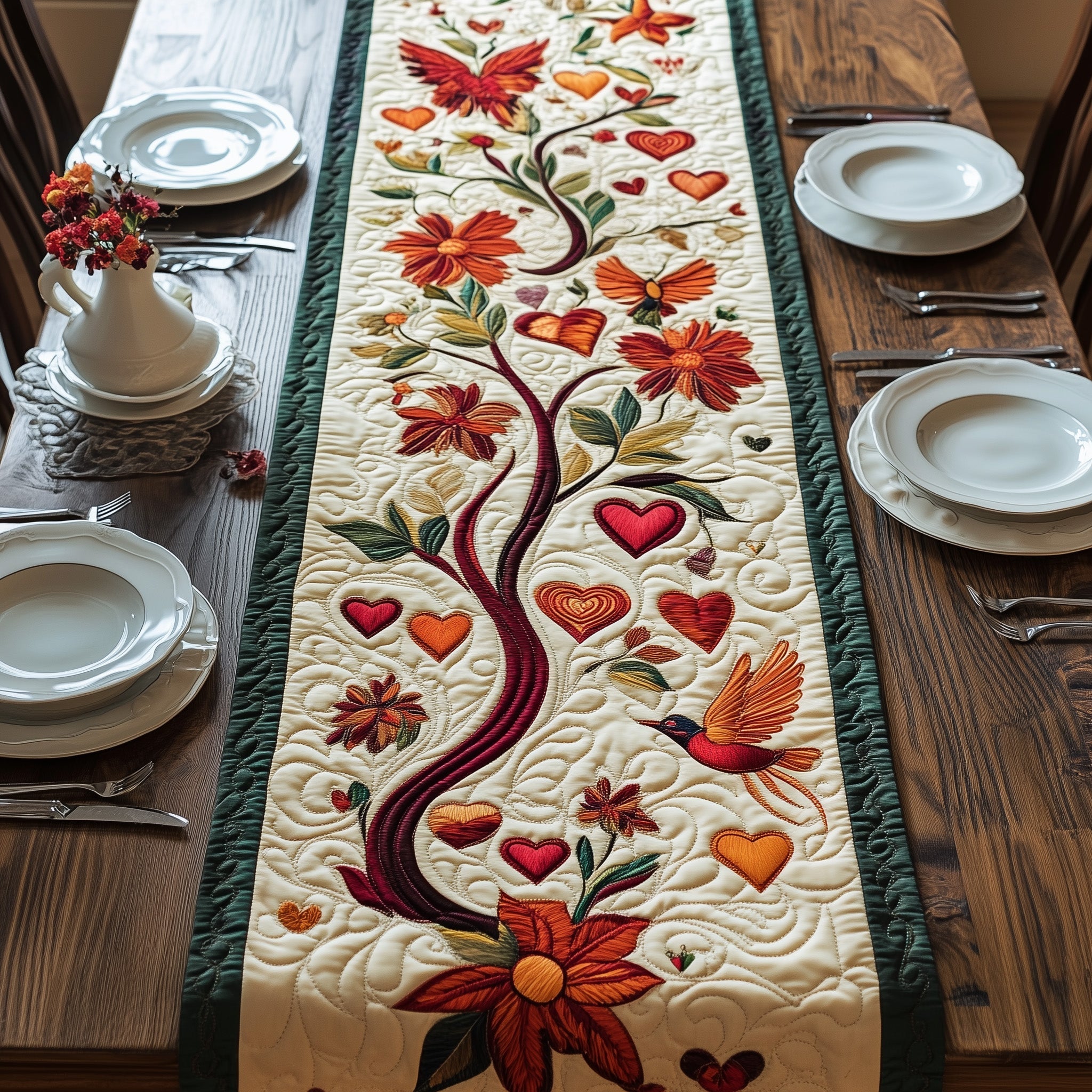 Eternal Heartwood Quilted Table Runner Valentine Runner Tree Of Life Gifts For Men