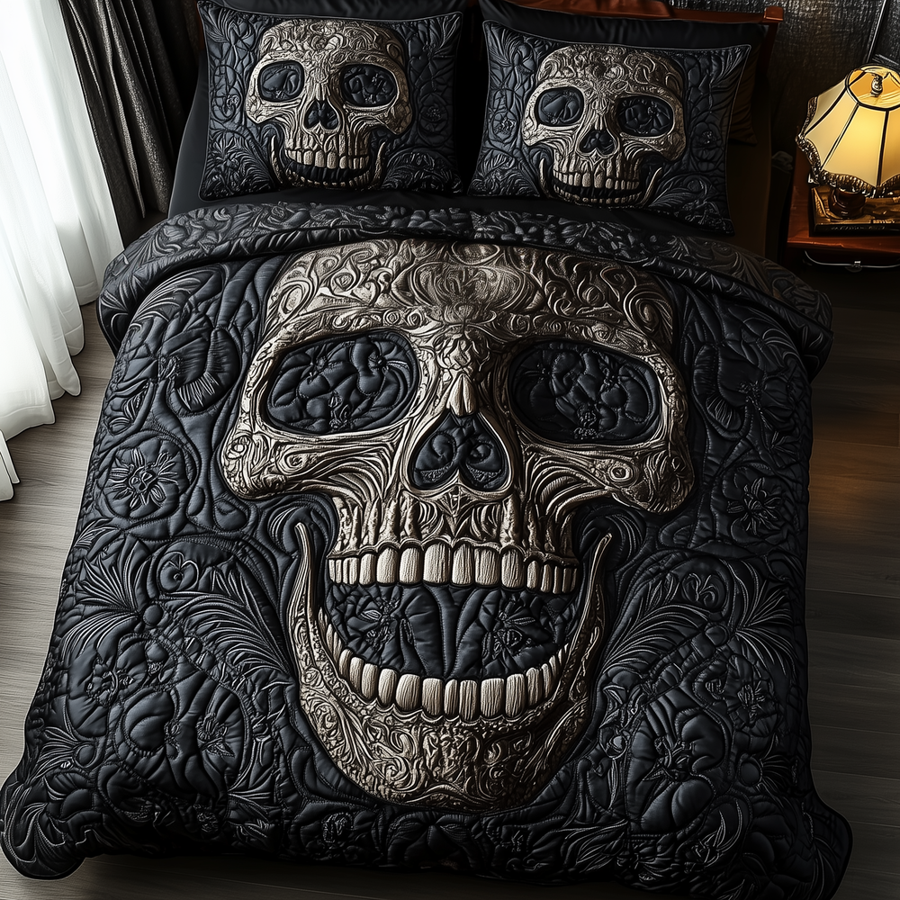 Eternal Skull Blossom Quilted Bedding Set Best King Bed Sheets Cool Skull Gifts