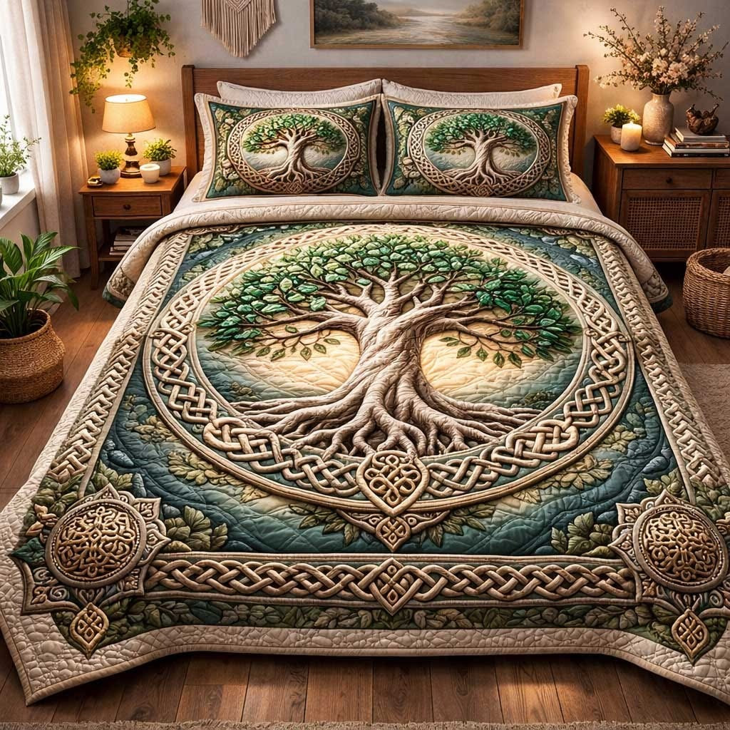 Eternal Tree Of Life Quilted Bedding Set Celtic Bedspread Set Tree Of Life Themed Gifts