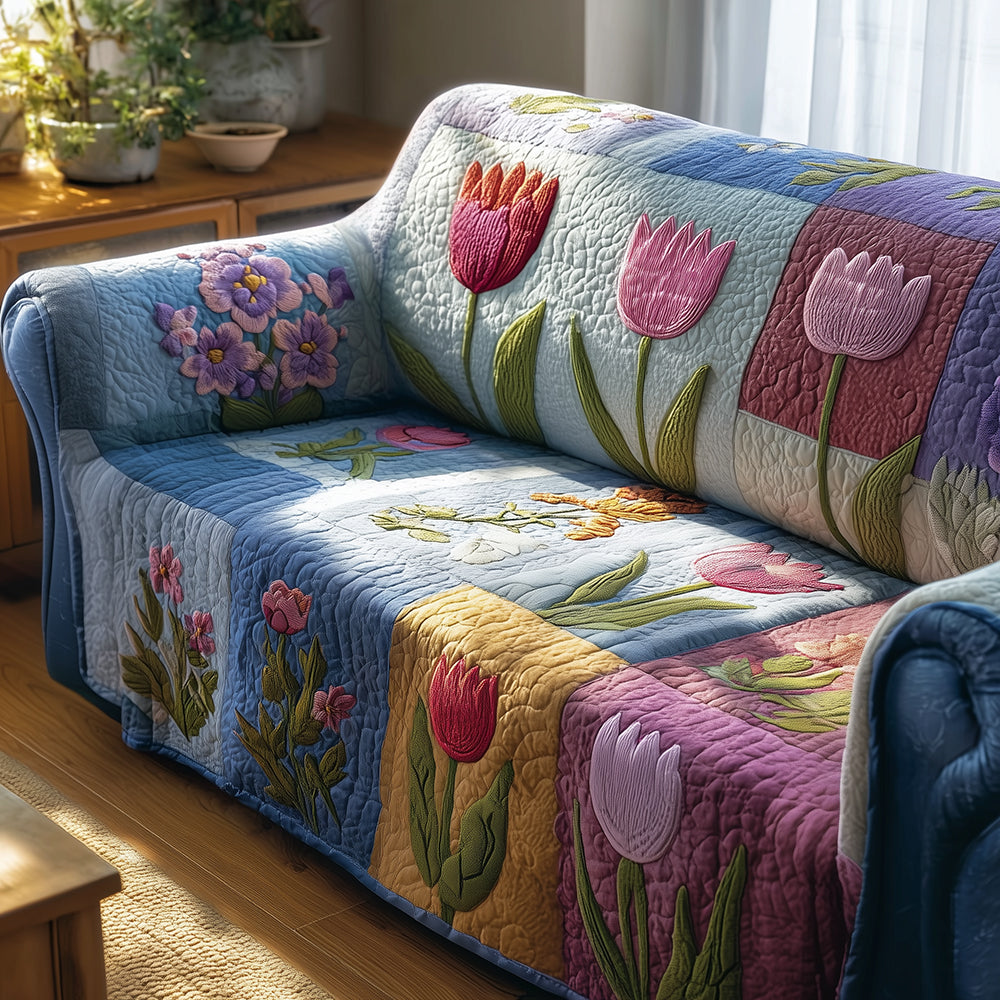 Eternal Tulip Spring Quilted Sofa Cover Sofa Couch Cover Best Gifts For Flower Lovers
