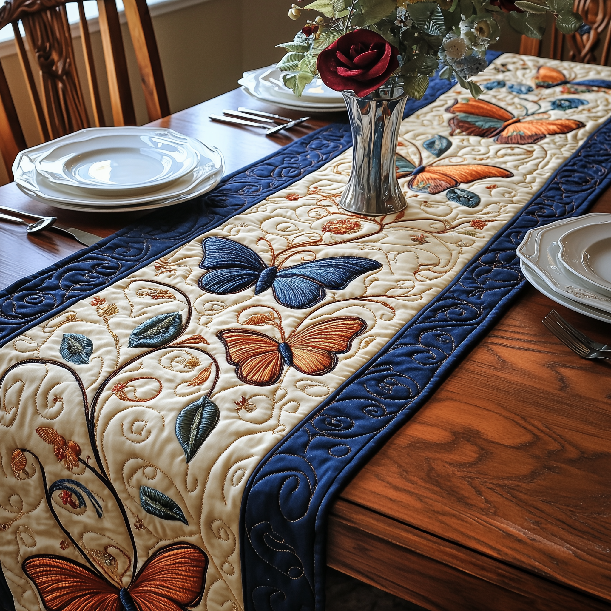 Ethereal Butterfly Charm Quilted Table Runner Dining Room Table Toppers Mothers Day Gift Suggestions
