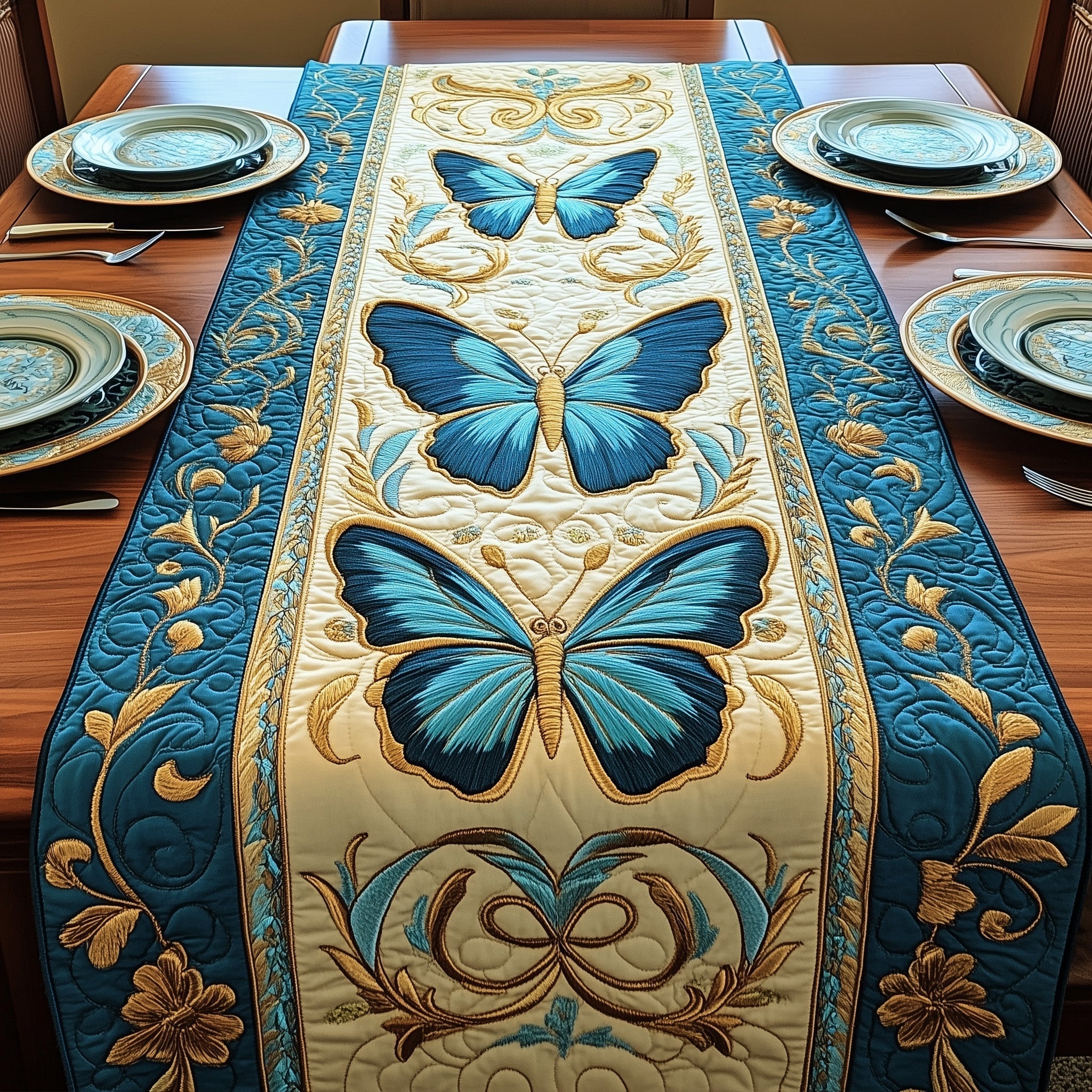 Ethereal Flight Quilted Table Runner Dinner Table Decor Ideas Birthday Gifts With Butterflies