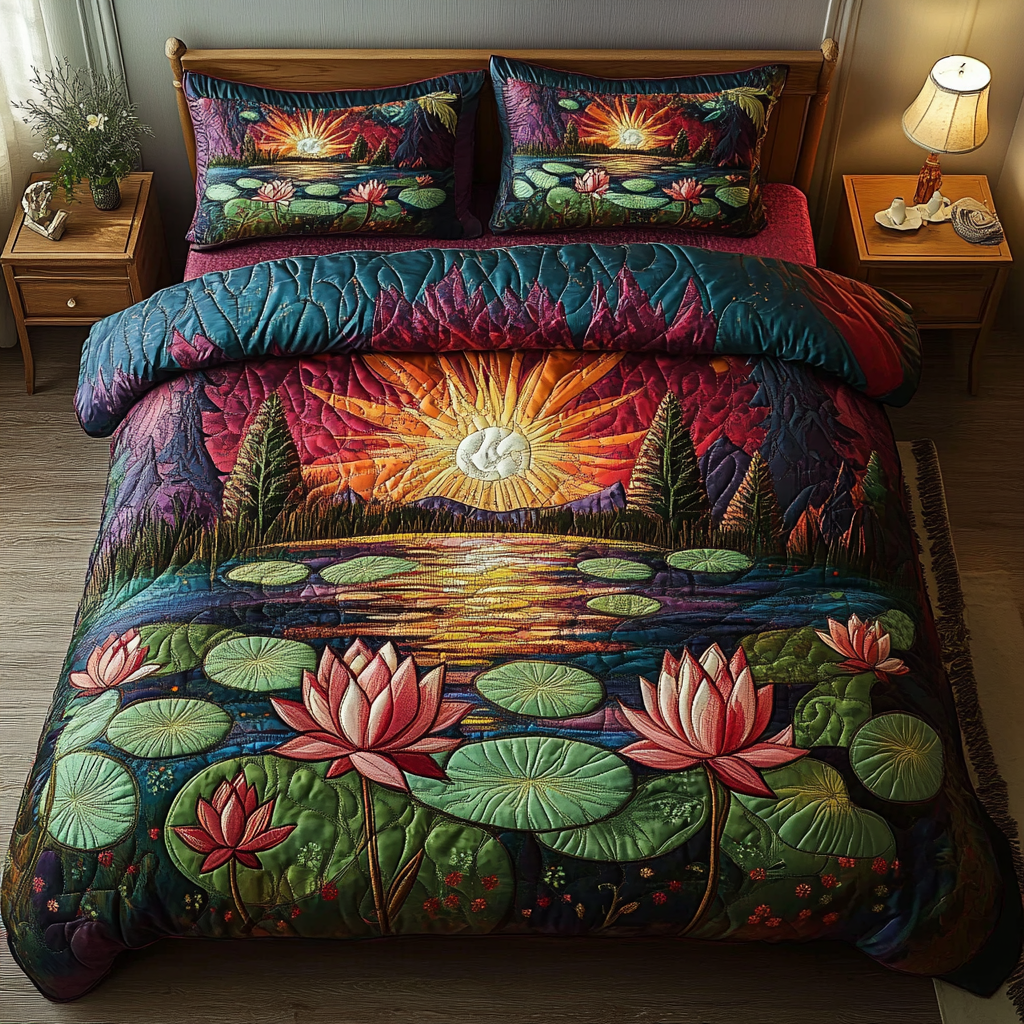 Ethereal Lotus Quilted Bedding Set Bedroom Decor Ideas Special Birthday Gifts For Grandma