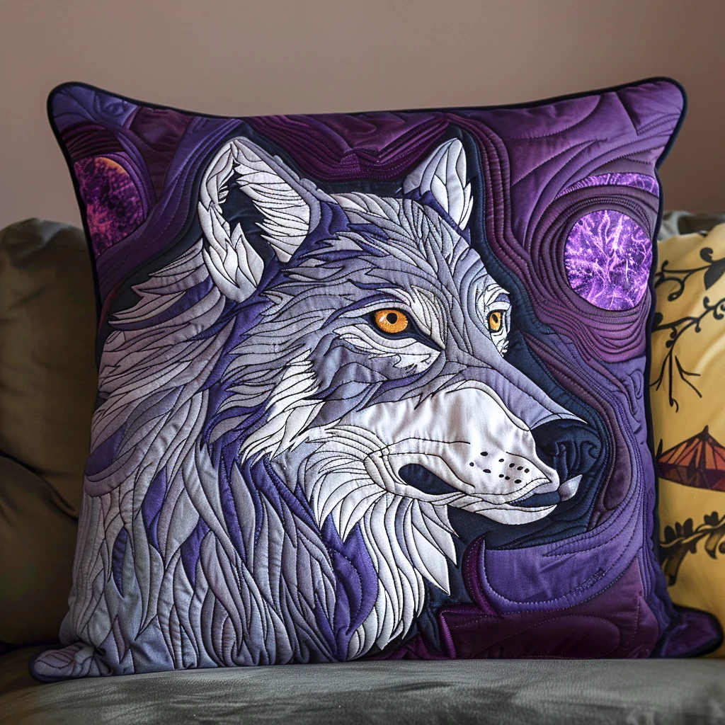 Ethereal Purple Wolf Quilted Pillow Case Square Pillow Cases Good Gifts For Men