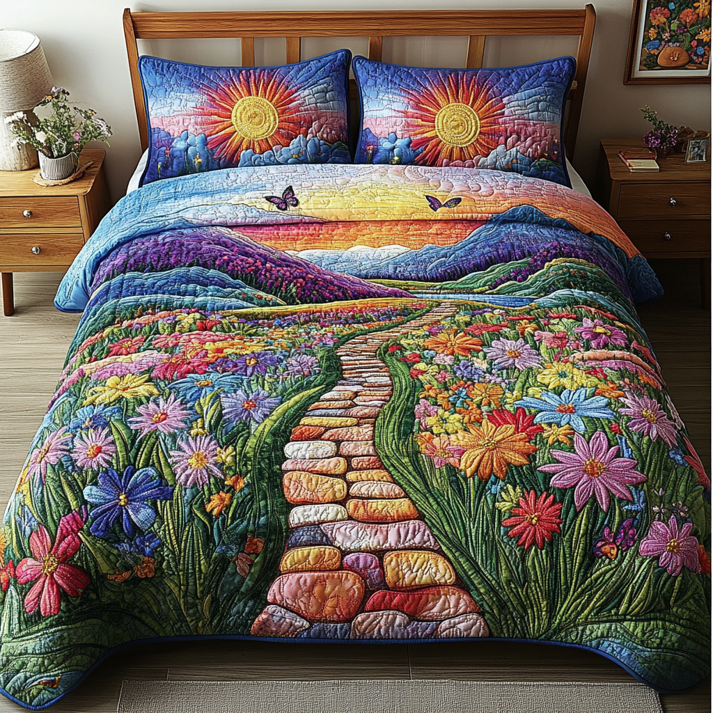 Ethereal Sunset Path Quilted Bedding Set Unique Bed Sheet Set Mother's Day Presents For Daughter