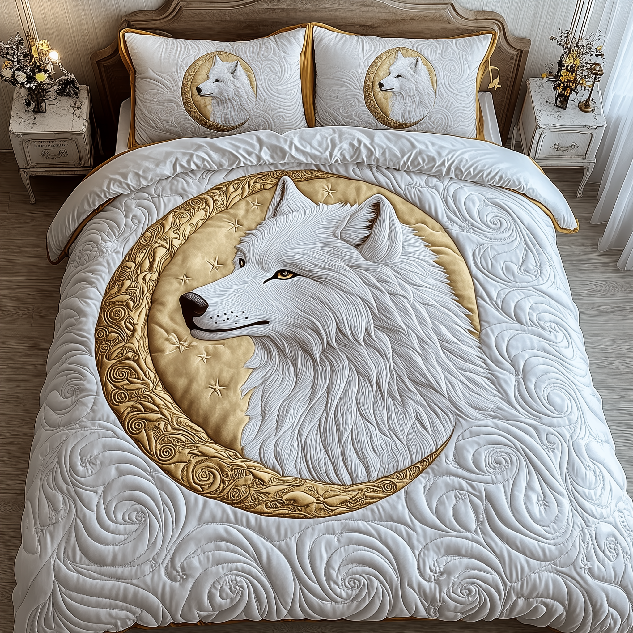 Ethereal White Wolf Quilted Bedding Set Bedding Ideas Gifts With Wolves On Them