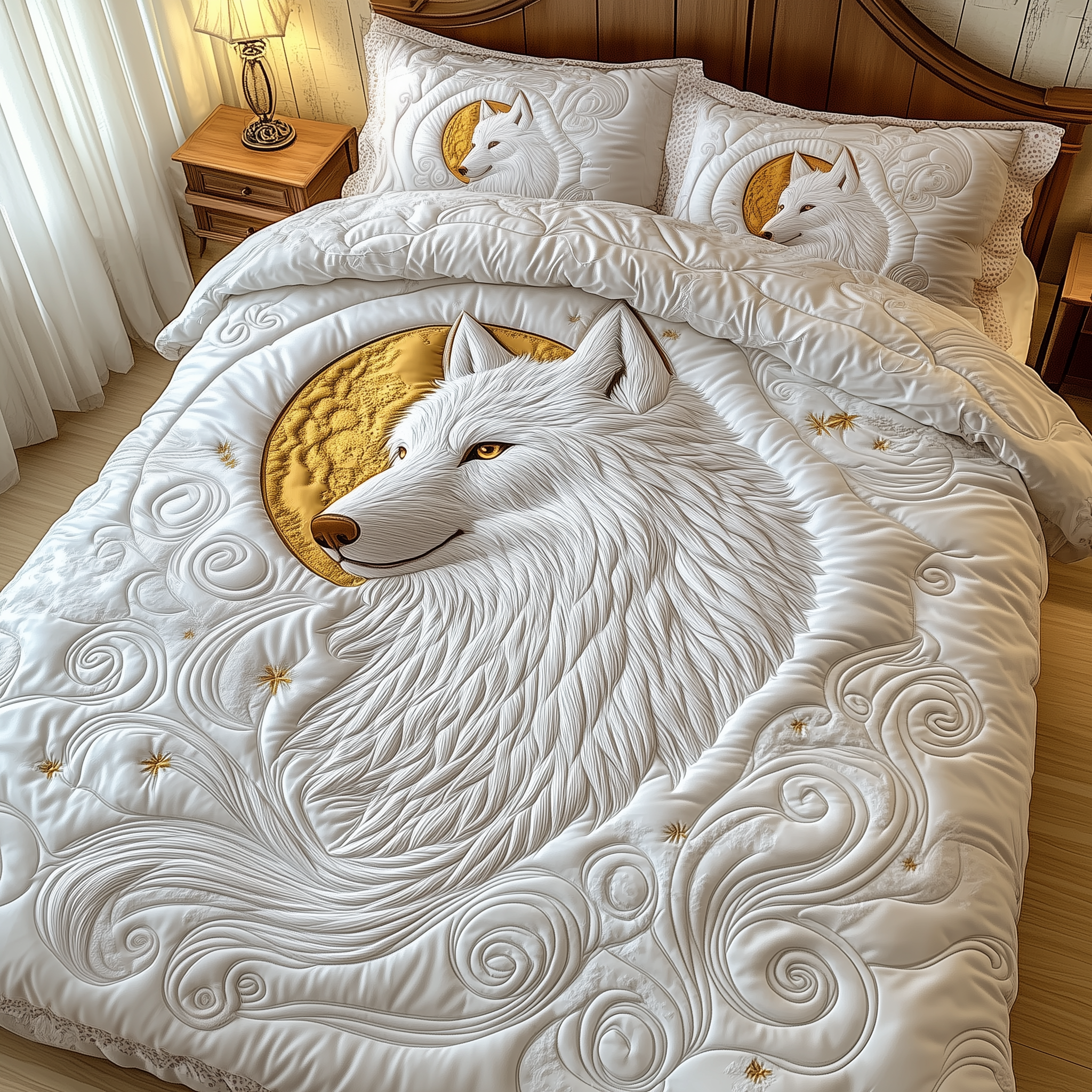 Ethereal White Wolf Quilted Bedding Set Bedroom Furniture Ideas Wolf Themed Gifts