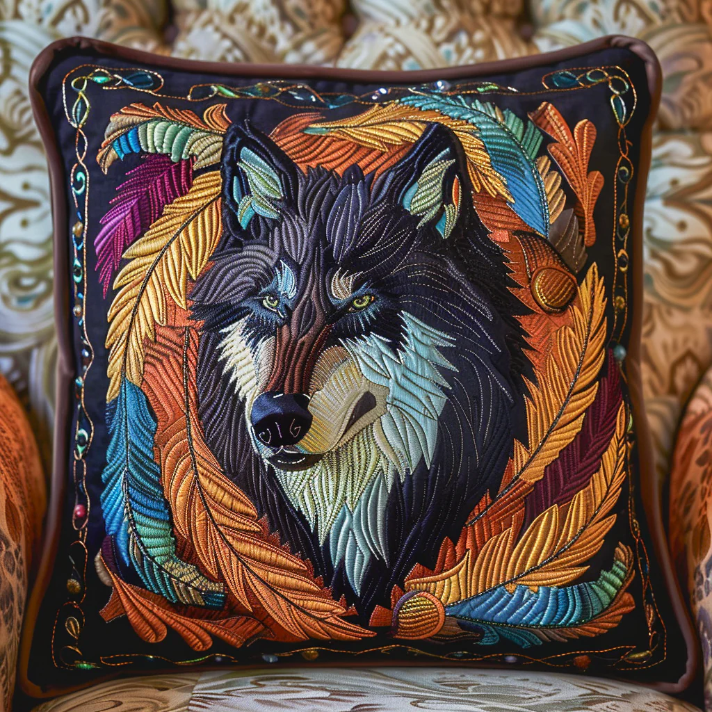 Ethereal Wolf Gaze Quilted Pillow Case Square Pillow Cases Good Gifts For Him