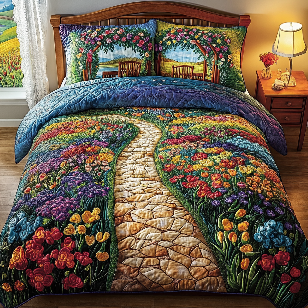 Evening Pathway Quilted Bedding Set Cute Sheet Sets Best Gifts For Tulip Lovers