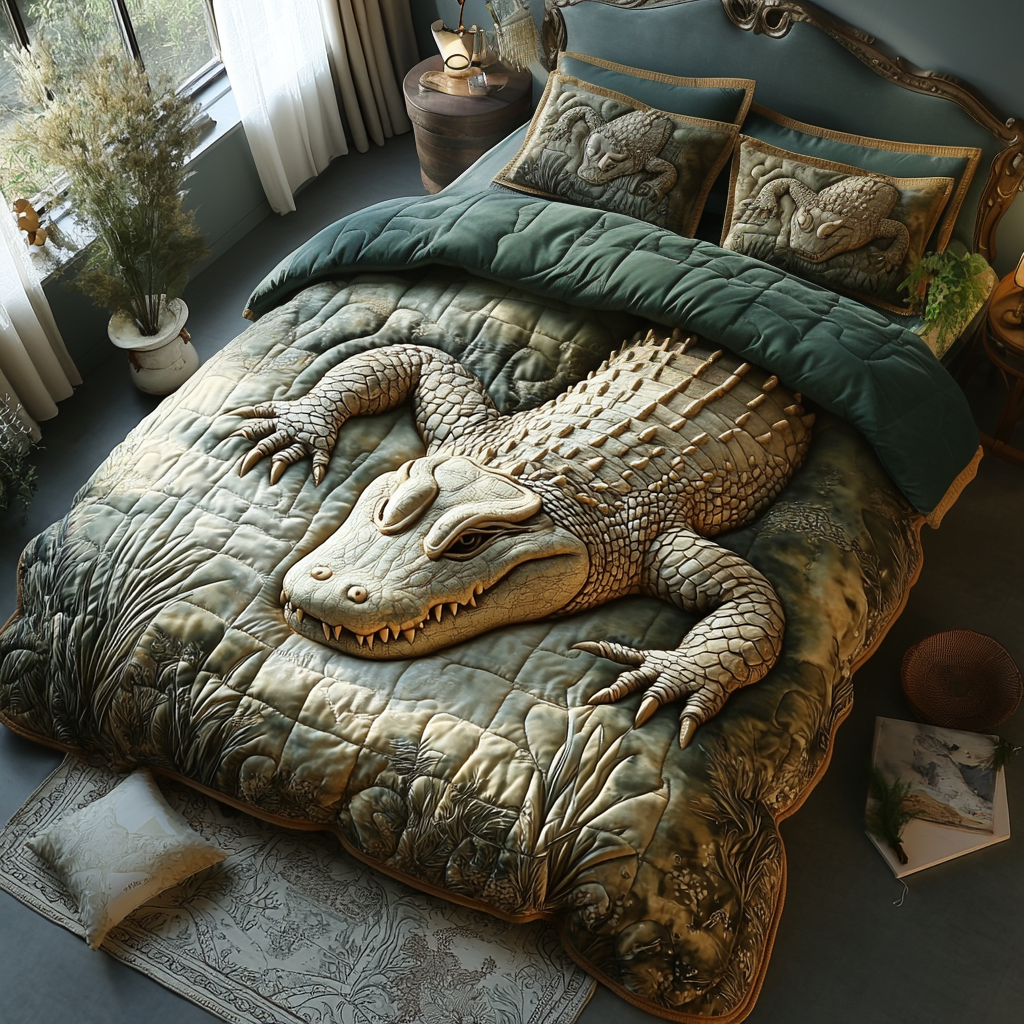 Everglades Alligator Quilted Bedding Set Bedspread Set Gifts For Alligator Lovers