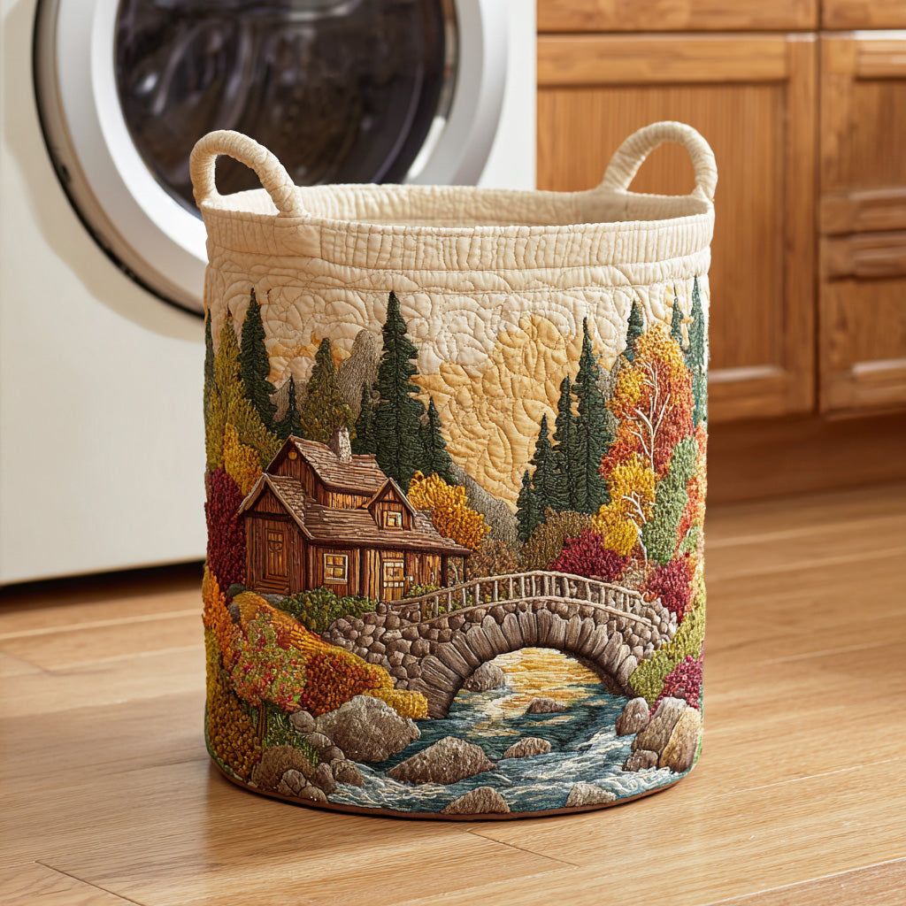 Evergreen Cabin Haven Quilted Laundry Basket Nice Laundry Hamper Christmas Gifts