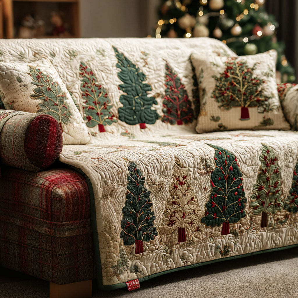 Evergreen Charm Quilted Sofa Cover Home Decor Xmas Gifts For Men