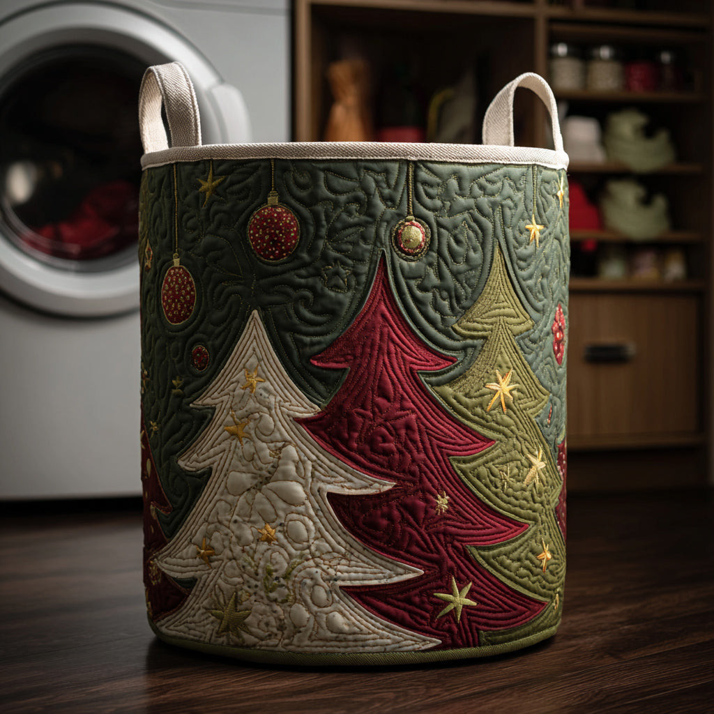 Evergreen Christmas Tree Quilted Laundry Basket Best Laundry Hamper Secret Santa Gifts