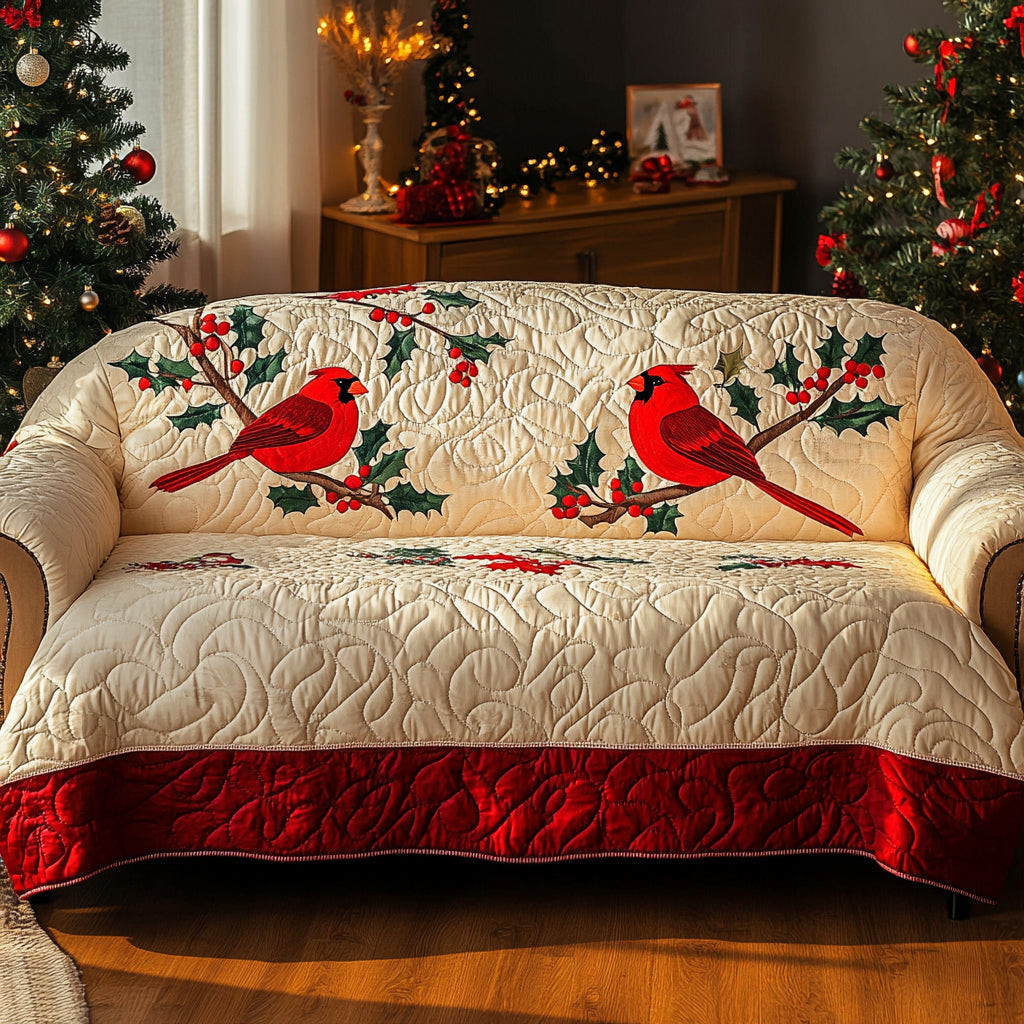 Evergreen Companions Quilted Sofa Cover Christmas Home Decor Cardinal Bird Gifts