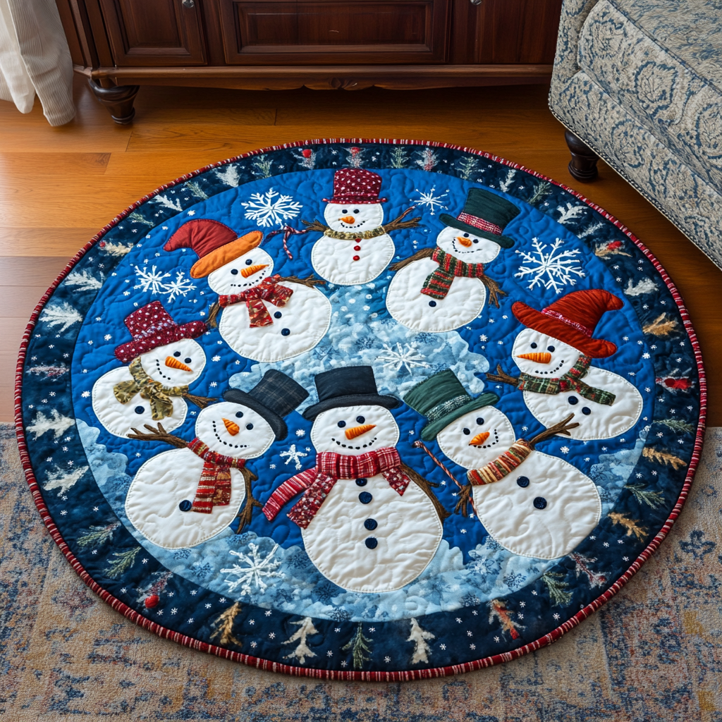 Evergreen Elegance Quilted Round Mat Large Round Carpet Family Christmas Gifts