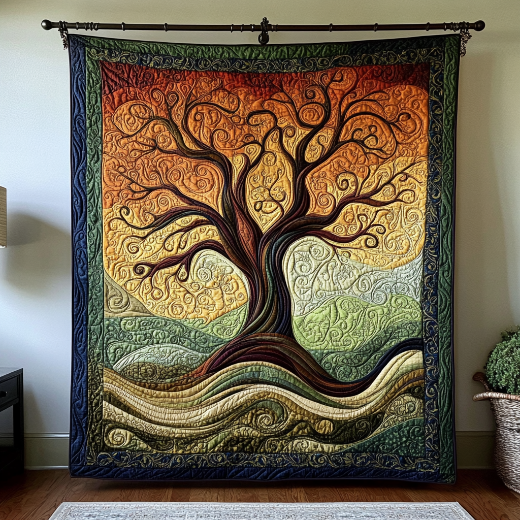 Evergreen Essence Quilted Round Mat House Decor Tree Of Life Gifts For Dad