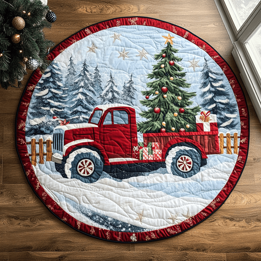 Evergreen Joy Quilted Round Mat Large Round Rugs For Living Room Xmas Gifts For Family