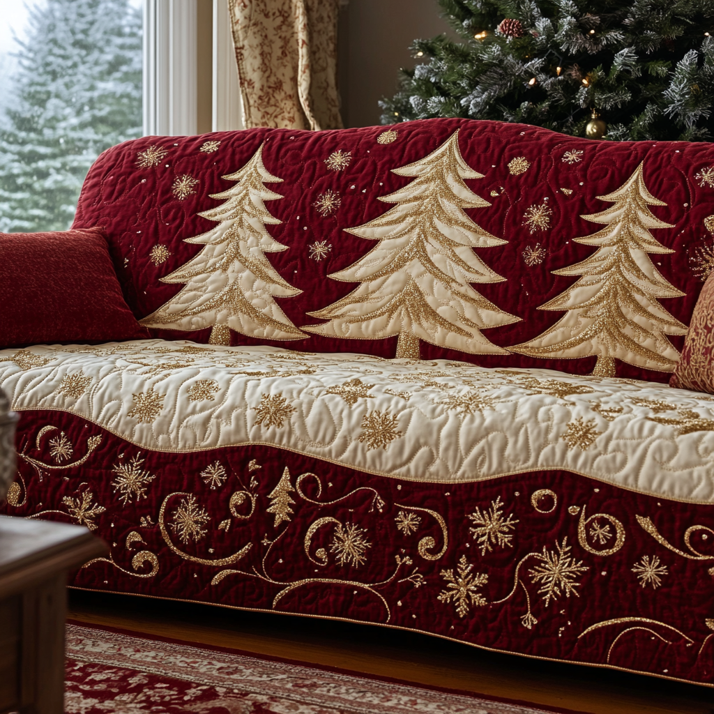 Evergreen Magic Quilted Sofa Cover Living Room Decor Christmas Gift For Inlaws