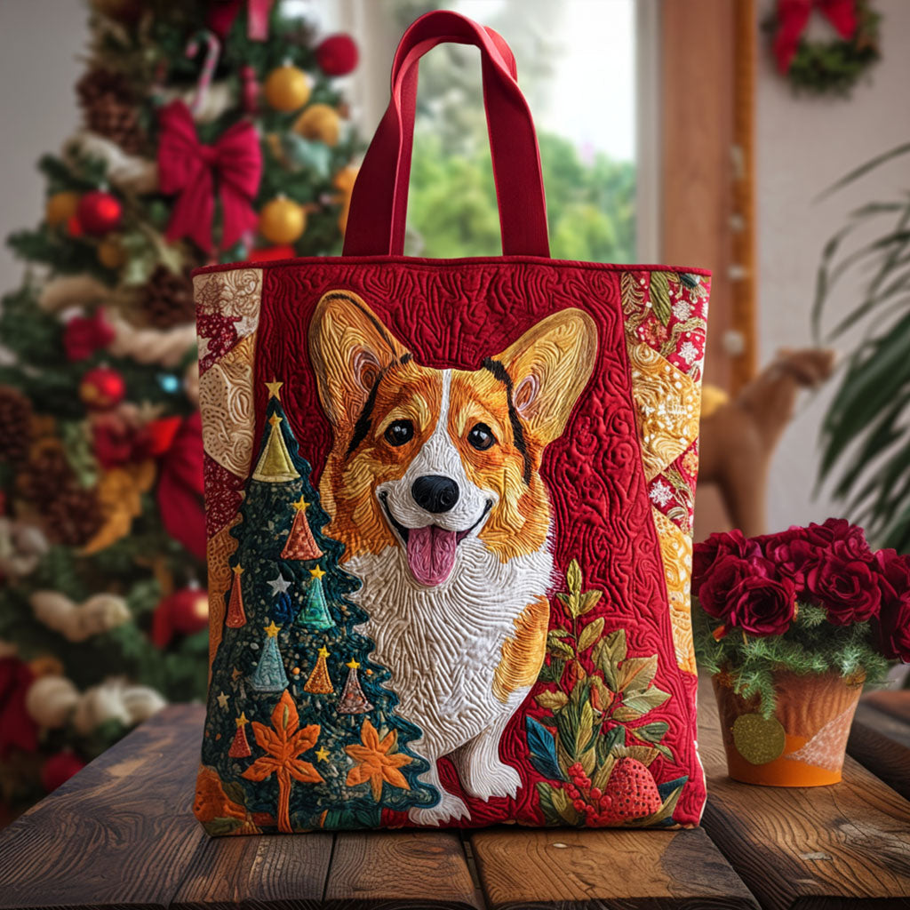 Evergreen Pup Quilted Tote Bag Trendy Bags For Women Mother In Law Christmas Gift