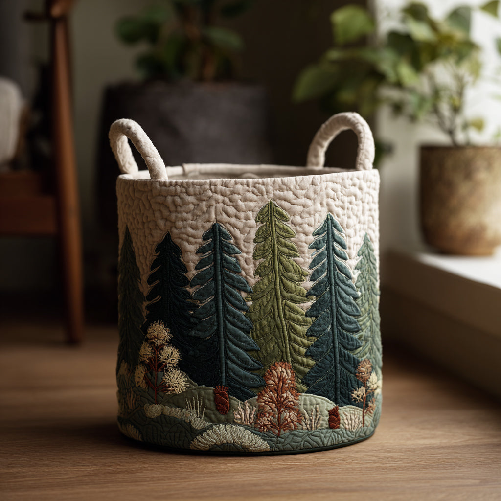 Evergreen Rise Quilted Laundry Basket Good Basket Fabric Perfect Gift Housewarming