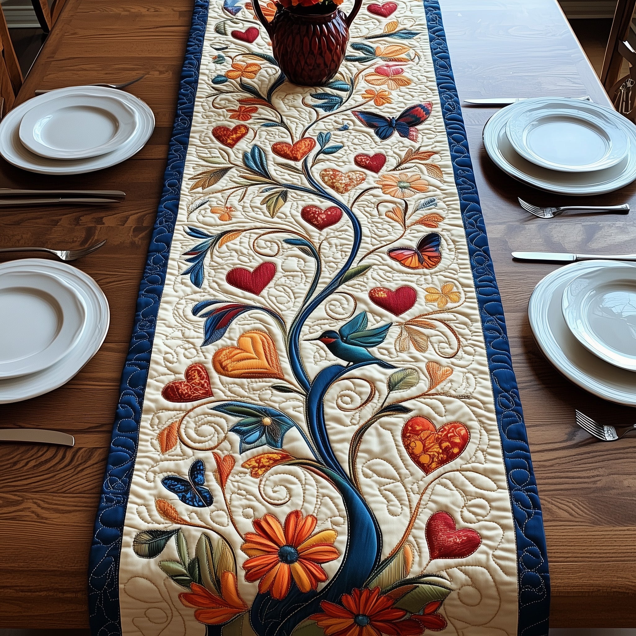 Everlasting Love Tree Quilted Table Runner Valentines Day Decor Table Tree Of Life Christmas Gifts
