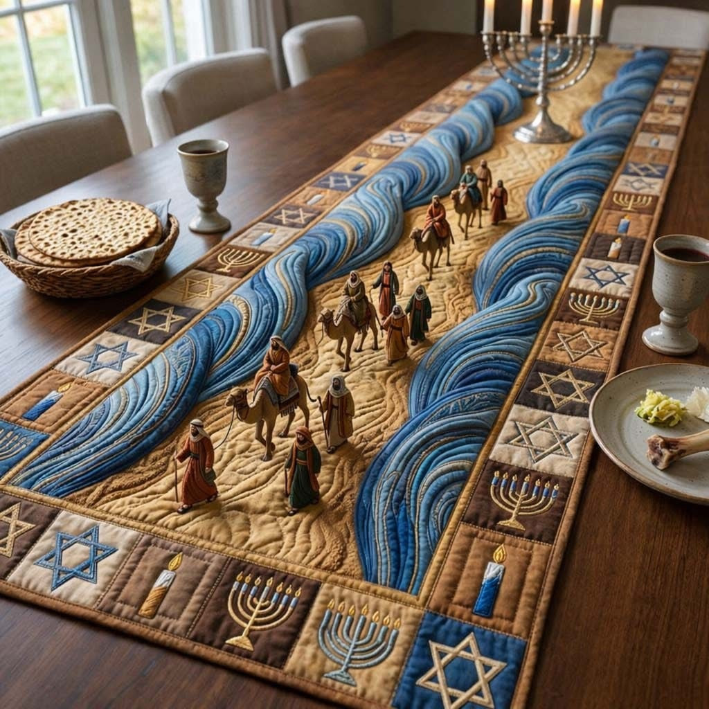 Exodus Pathway Spirit Quilted Table Runner Jewish Holiday Dining Table Decor Religious Gifts