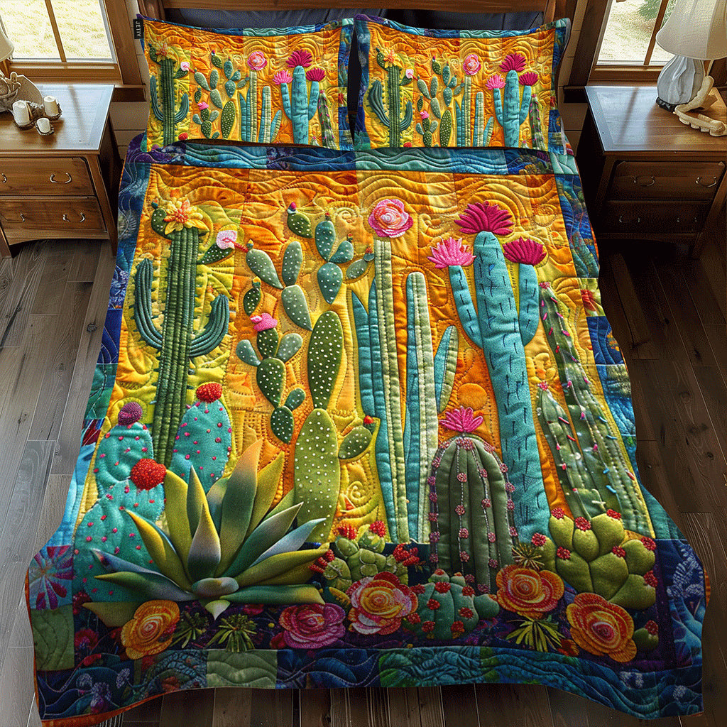 Exquisite Desert Cactus Quilted Bedding Set Unique Bed Sheet Set Cactus Gifts For Her