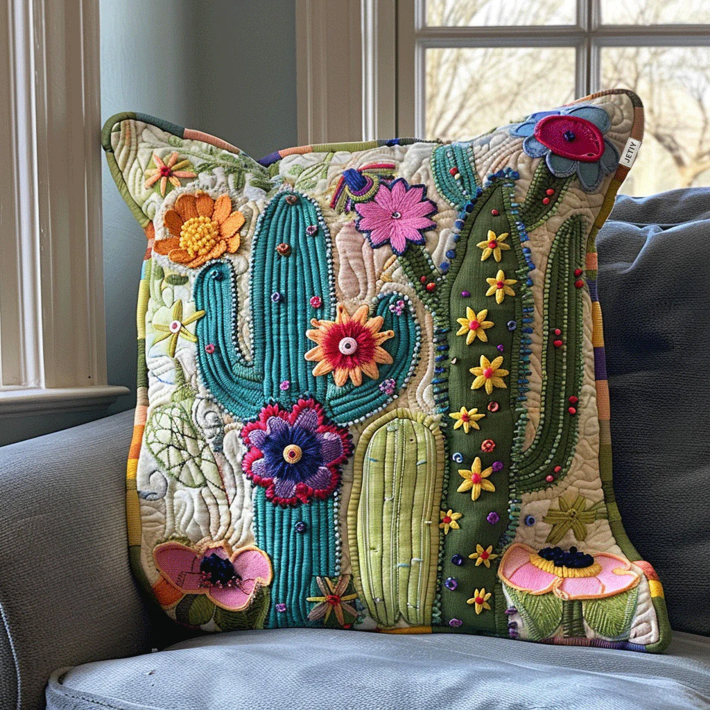 Exquisite Desert Cactus Quilted Pillow Case Square Pillow Cases Gifts Ideas For Her