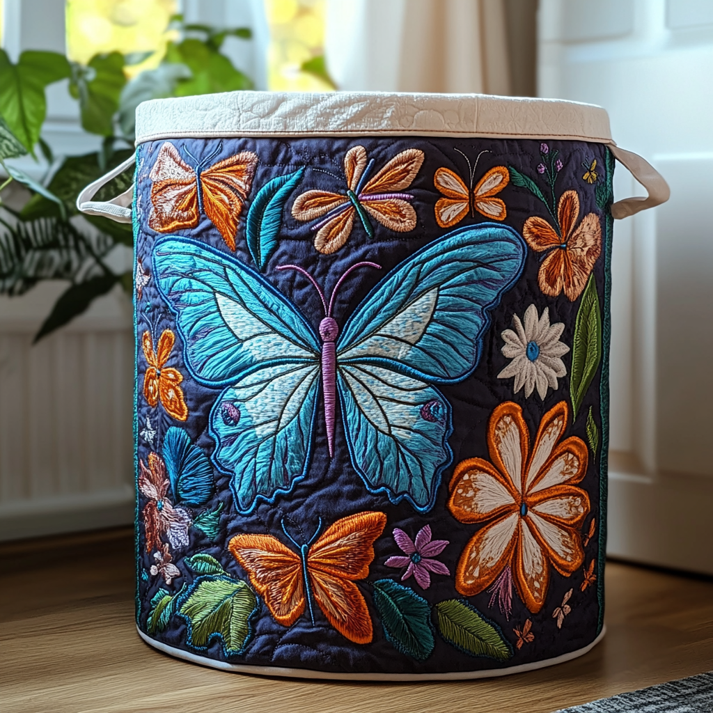 Faded Butterfly Quilted Laundry Basket Modern Clothes Hamper Butterfly Gifts For Lady
