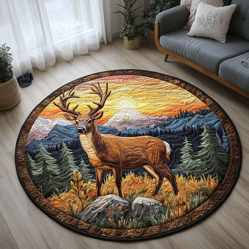 Fading Light Deer Quilted Round Mat Large Round Rugs Cool Gifts For Deer Hunters