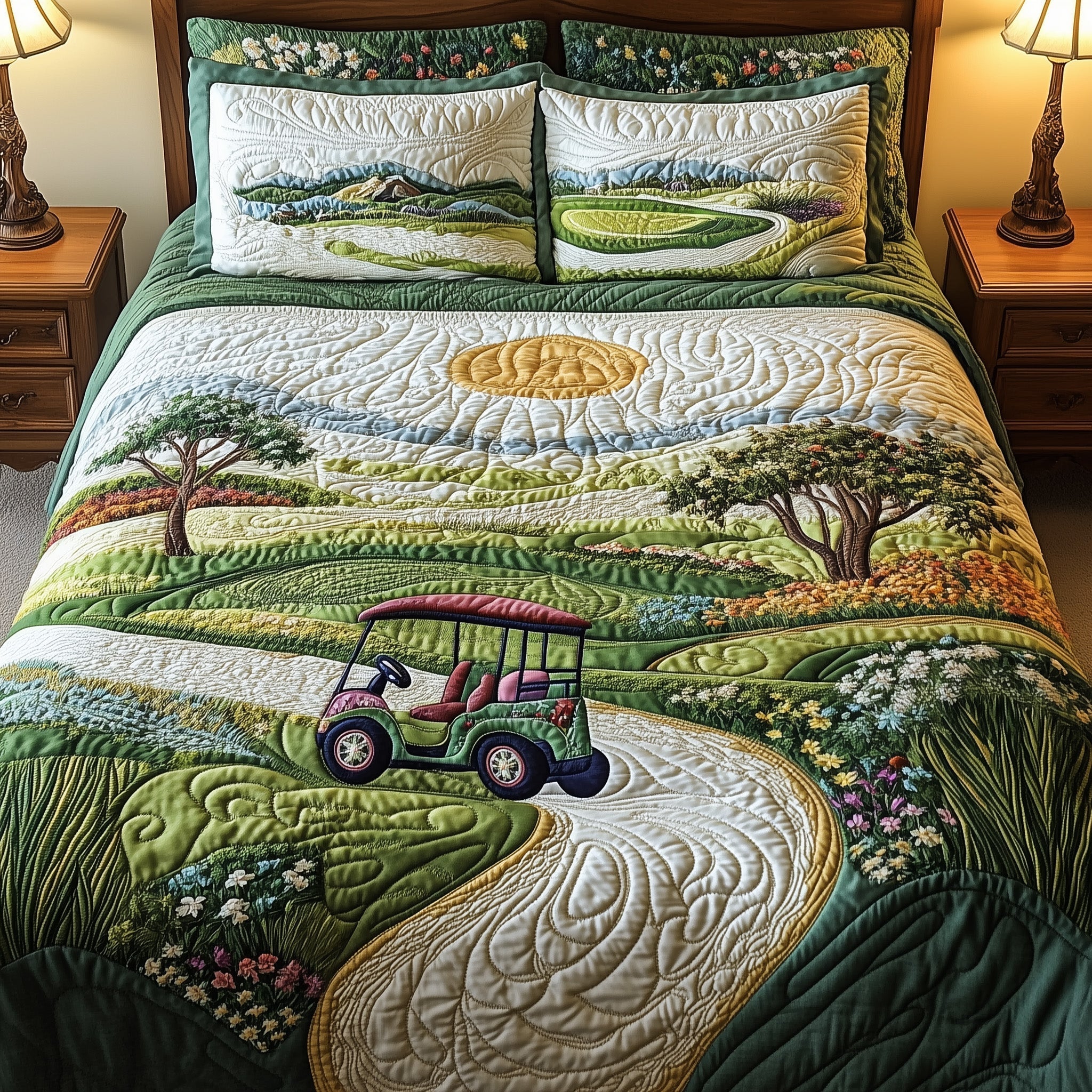 Fairway Dreams Quilted Bedding Set Boho Bedroom Decor Top Gifts For Golfers