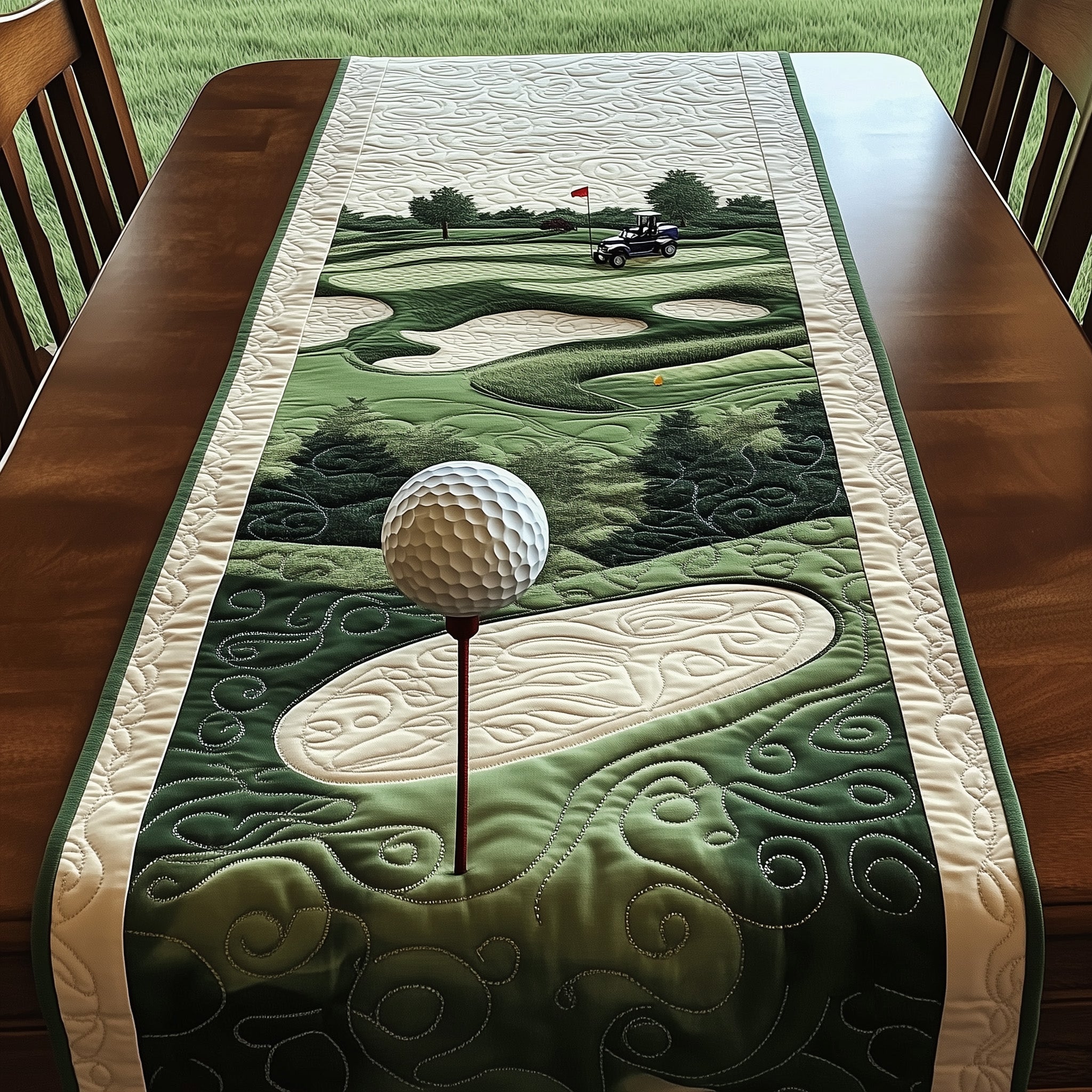 Fairway Dreams Quilted Table Runner Dinner Table Decor Gift For Golfers
