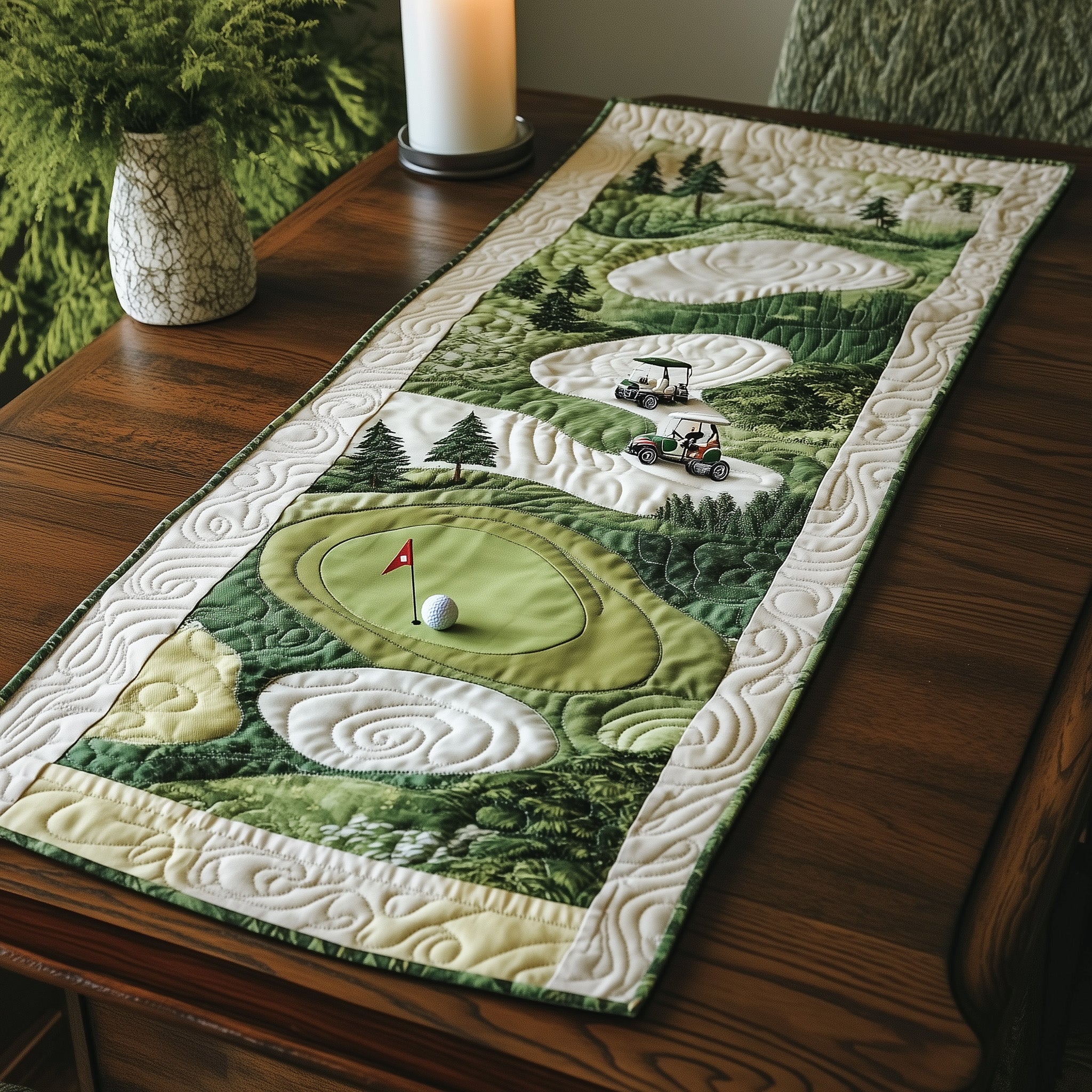 Fairway Dreams Quilted Table Runner Dinner Table Decor Top Gifts For Golfers