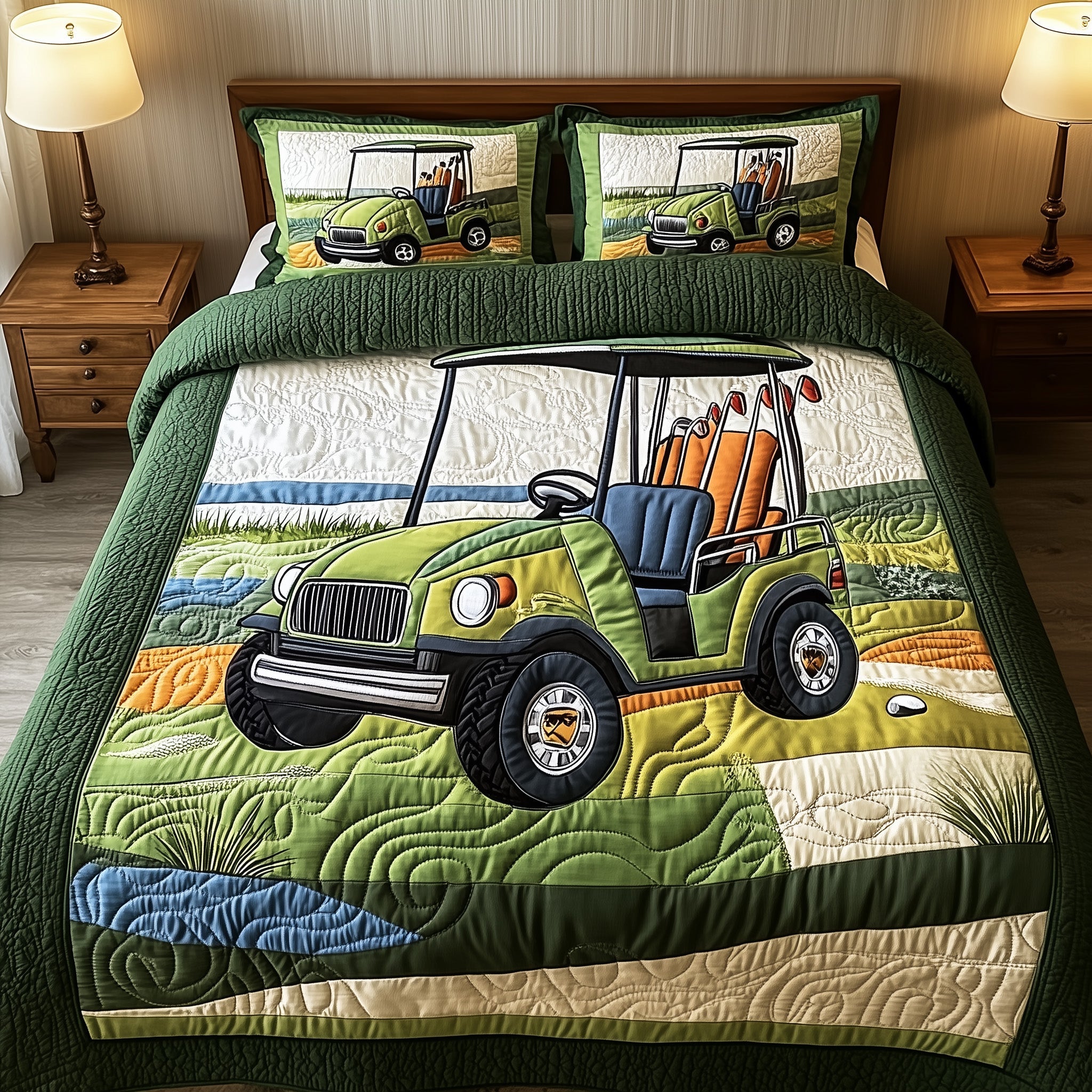 Fairway Rider Quilted Bedding Set Best Bedding Comforter Sets Weird Golf Gifts