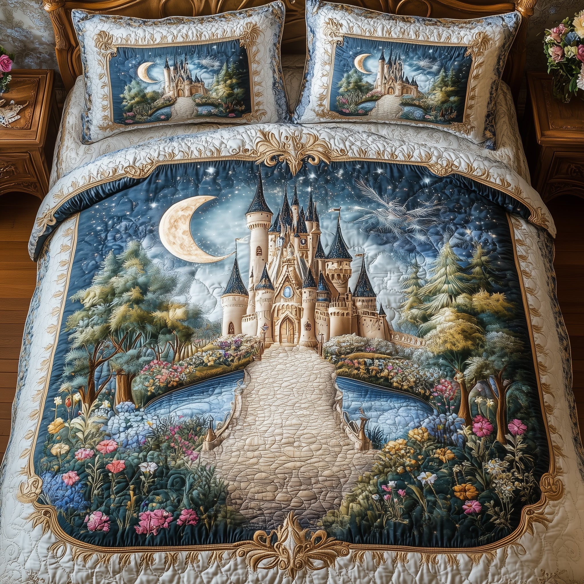 Fairytale Castle Quilted Bedding Set Bed Decor Mothersday Gifts
