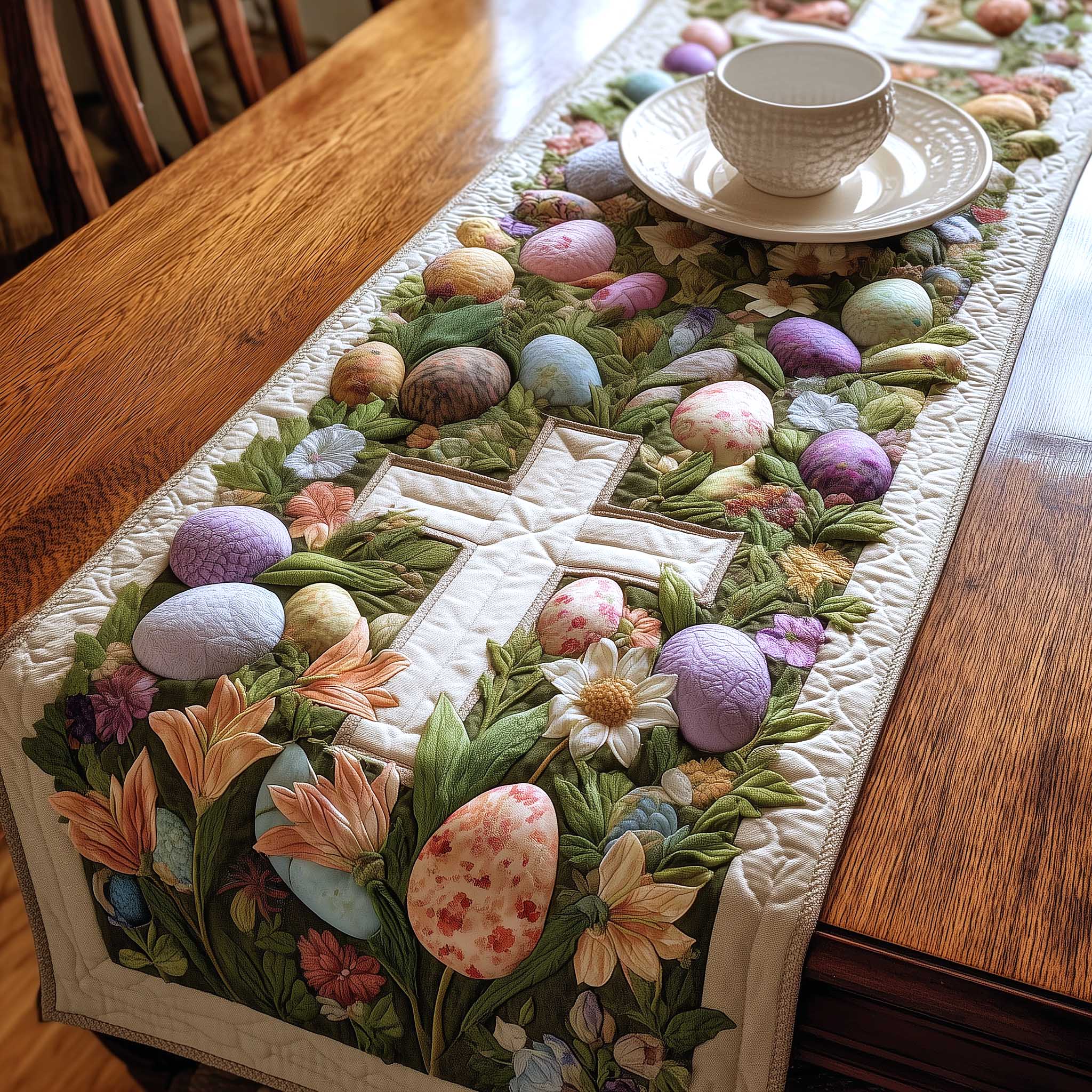 Faith Bloom Quilted Table Runner Easter Themed Table Runner Easter Home Decor