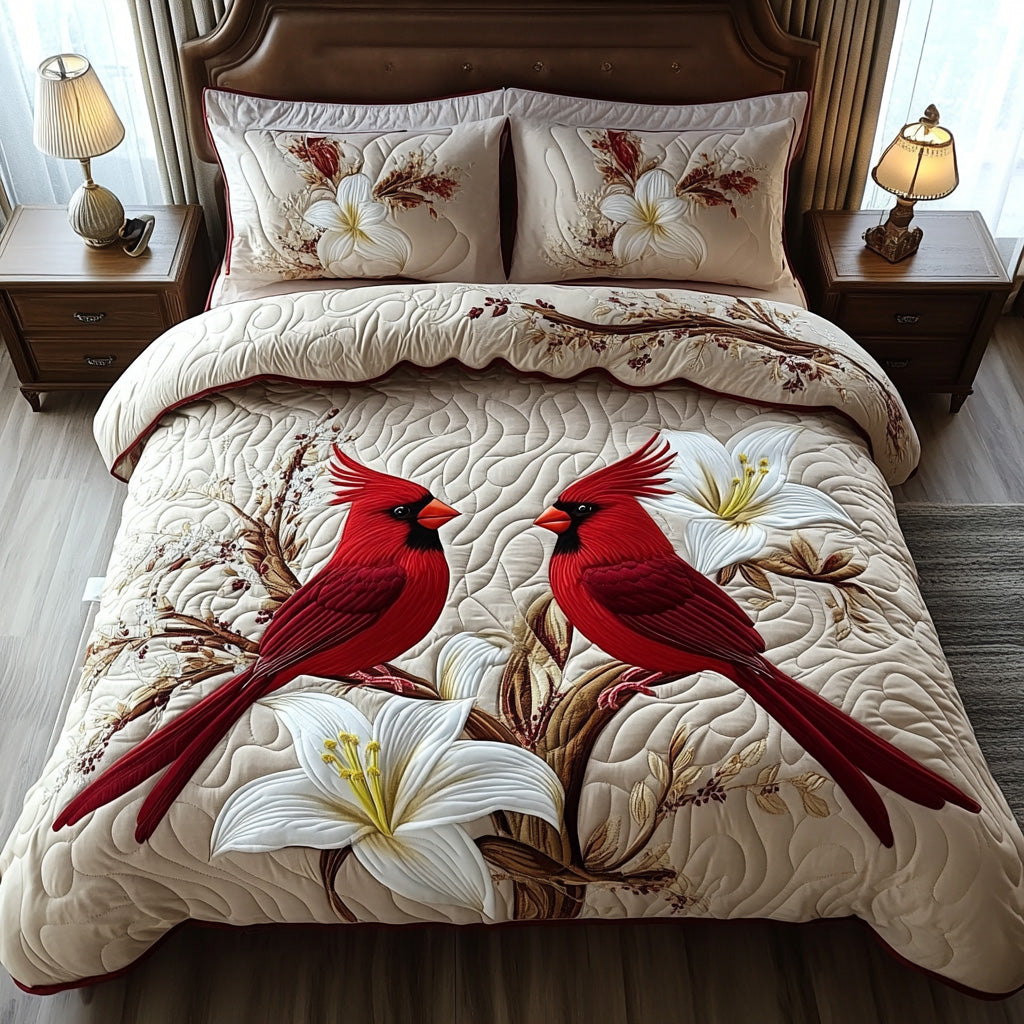 Faithful Cardinal Quilted Bedding Set Unique Bed Sheet Set Cardinal Gifts For Dad