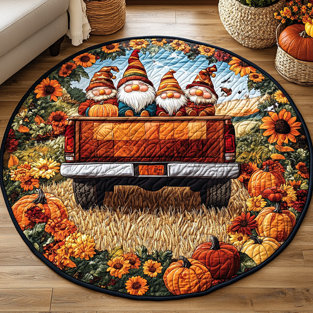 Fall Delight Quilted Round Mat Round Area Rugs For Living Room Cute Fall Gift Ideas